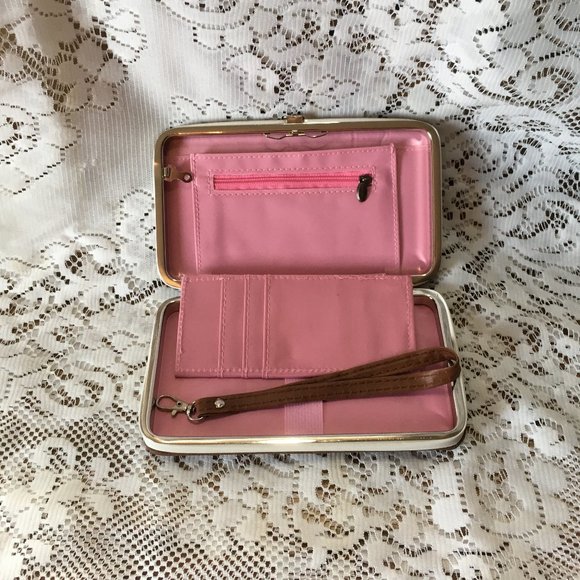 NIB WOMEN'S BROWN W/IVORY TRIM WRISTLET WALLET - Picture 11 of 13